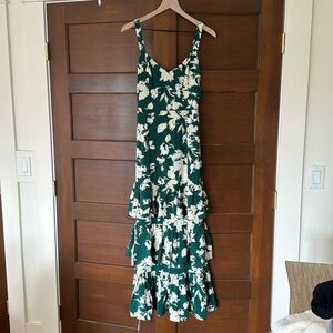 Abercrombie Tiered Green and White Drama Ruffle Maxi Dress
